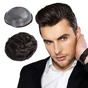 Peluca de buena calidad con base de seda Natural de repuesto para hombre, peluquín de cabello humano para hombres negros
