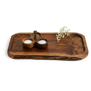 Plateau de service en bois d'acacia, assiette à steak en bois, plateau rectangulaire pour aliments avec rainures profondes, planche à viande sculptée antidérapante, plateau personnalisable - Product Image 1