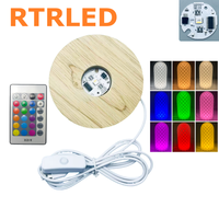 Base d'affichage LED en bois naturel, alimentée par USB, télécommande RGB, support de lampe rond pour chambre à coucher, sphère de cristal et art en verre