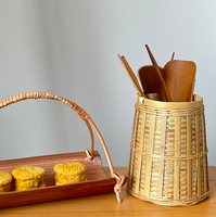 Panier de rangement en bambou tissé à la main panier de rangement pour baguettes de cuisine articles divers de bureau et rangement de papeterie de bureau