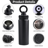 Botella de Agua con Aislamiento de Doble Pared de Acero Inoxidable, Tapa Magnética con Soporte para Teléfono Móvil, Asa, 6-12 Horas de Aislamiento Térmico, LED