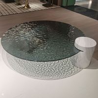 Table basse moderne en verre design avec base en pierre naturelle, table d'appoint ronde en verre artistique blanc pour villa