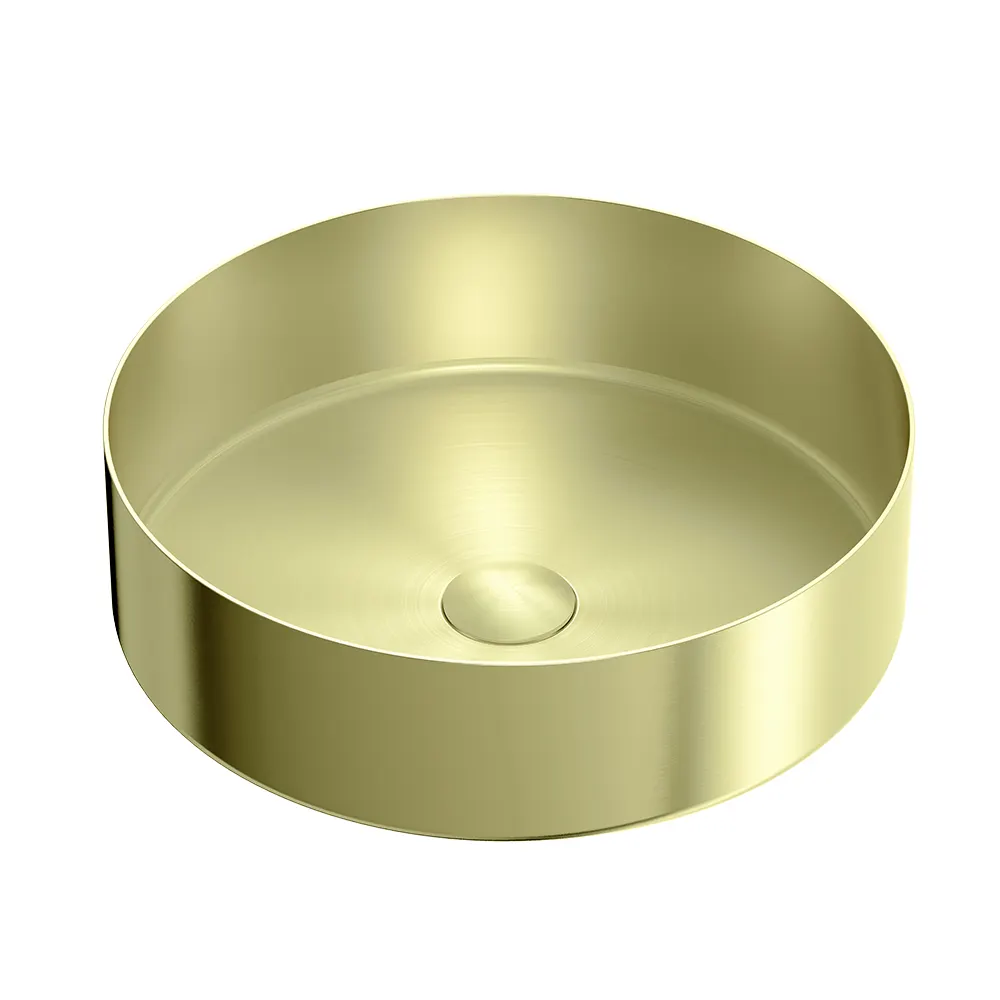 Portable Luxury Round Designer Counter Top Stainless Steel Brushed Gold Hand Washing Basin Bathroom Sinks