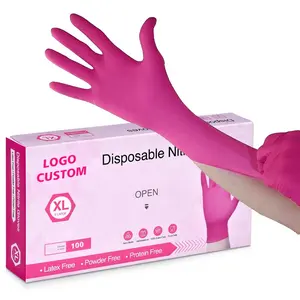 3 Mil Hot Pink Logo Custom Tattoo Food Service Cleaning Barbershop Manicure Nail Hair Beauty Salon Spa Work Gloves Nitrile Glove