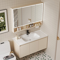 Ensemble de meubles-lavabos flottants en aluminium, résistant à la rouille et à l'eau, avec vasque en céramique, miroir LED et armoire de rangement pour projets hôteliers