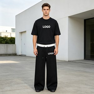 Pantalon de survêtement ample et droit en coton 350 g/m² avec cordon de serrage pour homme - Product Image 1