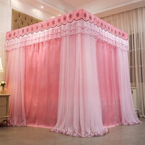 Mosquitera rectangular de doble capa y doble poste con tres puertas, cortina de cama de verano, mosquitera de suelo a techo, con encaje bordado estilo princesa - Product Image 4
