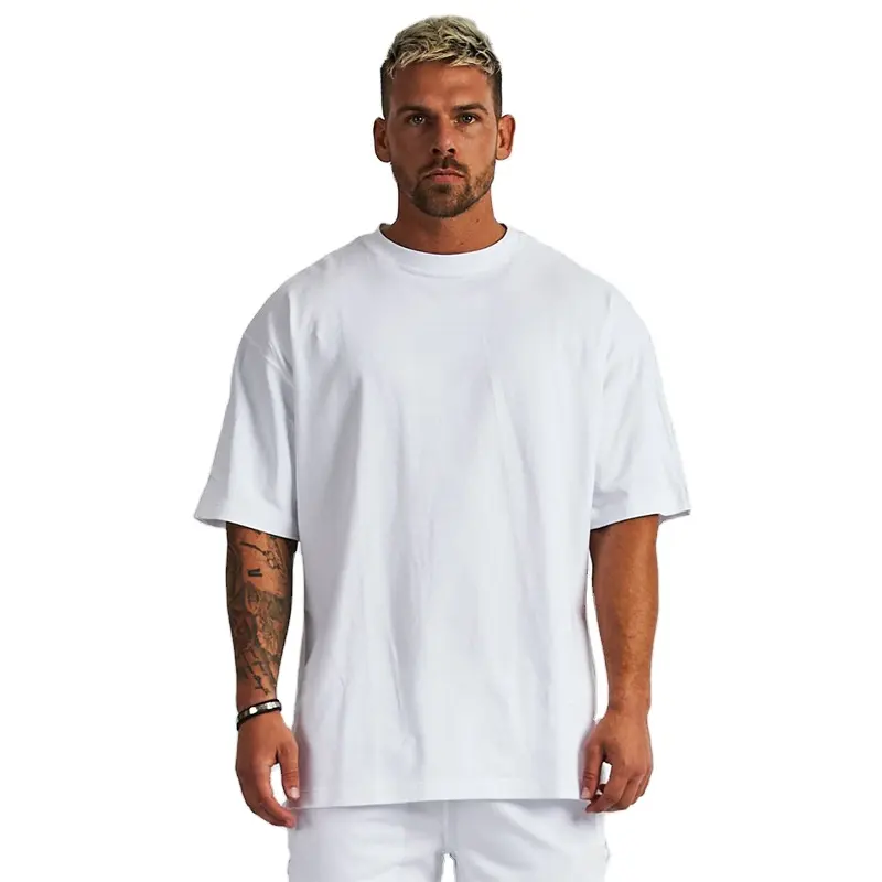 T-shirt à manches mi-longues 100% coton, personnalisé, grande taille, couleur unie, pour hommes, ample, musculation, fitness, sport, surdimensionné