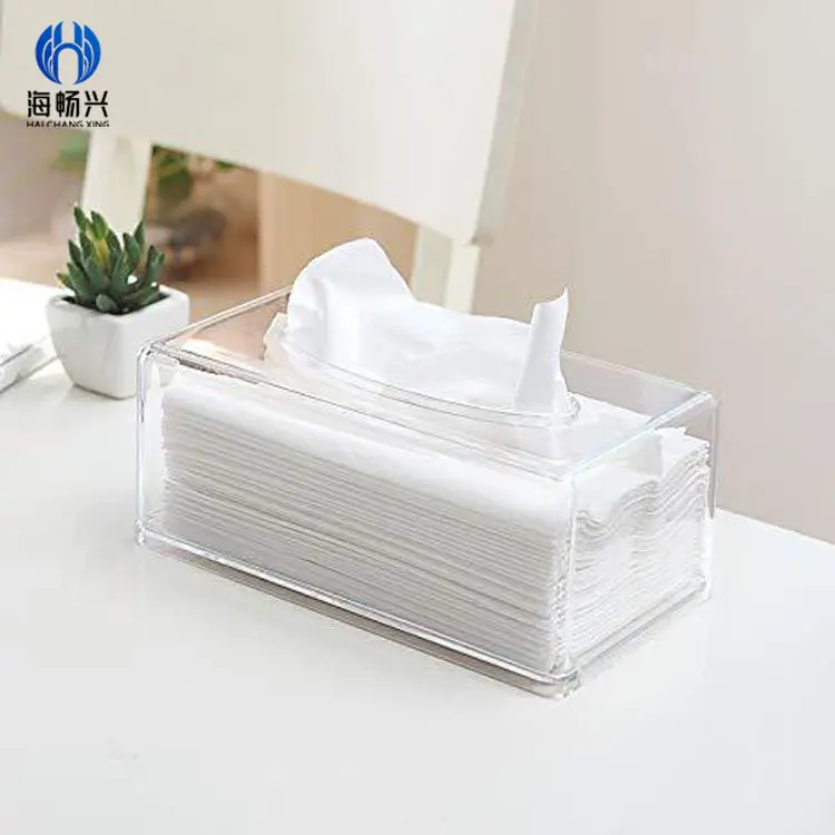 HCX Wholesale Custom high quality Printed Tissue Holder Plastic Transparent indoor Square Toilet Paper Acrylic Tissue Box