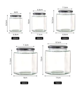 Frascos de Miel Hexagonales de Alta Transparencia de 45 ml a 730 ml, Recipientes de Vidrio Multiusos Aptos para Alimentos para Dulces, Encurtidos, Especias a Granel - Product Image 2