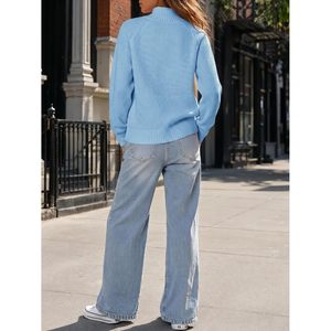 Pull en maille gaufrée à col zippé pour femme, manches longues, décontracté, côtelé - Product Image 3