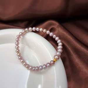 Women's Natural <b>Pearl</b> <b>Bracelet</b> with Elastic Thread 925 <b>Silver</b> & 18K Gold Plating - Product Image 5