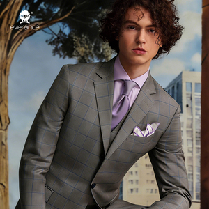 Traje de boda de tres piezas para hombre, con <span class=keywords><strong>chaleco</strong></span>, de lana, con ribete a cuadros, de un solo botón, formal, profesional, para <span class=keywords><strong>novio</strong></span> - Product Image 6