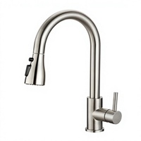 Robinet de cuisine de luxe monocommande extractible en acier inoxydable nickel brossé, avec jet cascade et pluie, valve en céramique, pour évier, style moderne