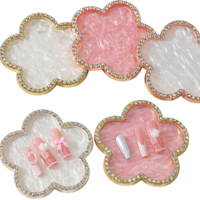 Palette de présentation pour nail art en alliage, forme fleur, bord doré, ornée de strass, pour le mélange de couleurs de vernis à ongles et la présentation des faux ongles