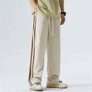 Custom Pants Sweatpants Manufacturer Men Contrast Tape Side Drawstring Waist Streetwear Casual Baggy Striped Wide <b>Leg</b> Pants - Product Image 2