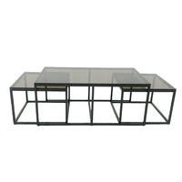 Set meja Kopi & Teh Modern terbaik kaca tahan lama dasar logam hitam bersarang rumah kantor ruang tamu furnitur