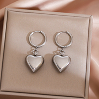 Boucles d'oreilles créoles en acier inoxydable, vintage, en alliage, avec breloques ailes d'ange et cœur gonflé, bijoux pendantes pour femme
