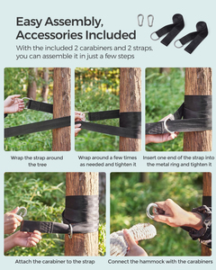 <span class=keywords><strong>Hamac</strong></span> double <span class=keywords><strong>beige</strong></span> 98.4x59.1 pouces Capacité de poids de 300 lb pour terrasse Camping extérieur Livré Installation de sac de compression - Product Image 6