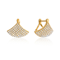 Boucles d'oreilles J&D Jewelry en acier inoxydable plaqué or 18 carats, forme éventail, style chunky, serties de strass blancs, pour femmes, bijoux de luxe