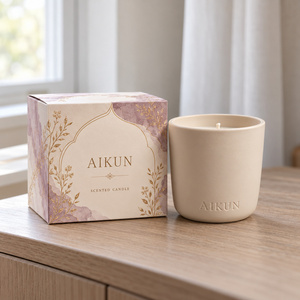 Vela Aromática Aikun Ivory en Frasco de Cerámica Mate con Impresión Floral, Caja de Regalo, Logotipo Personalizado, Pedido al por Mayor para Recuerdos de Boda - Product Image 1