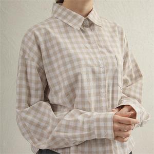 OEM Casual manica lunga girocollo Vintage top camicette all'ingrosso su misura <span class=keywords><strong>di</strong></span> cotone <span class=keywords><strong>lino</strong></span> <span class=keywords><strong>femminile</strong></span> camicie per donna Plaid - Product Image 5