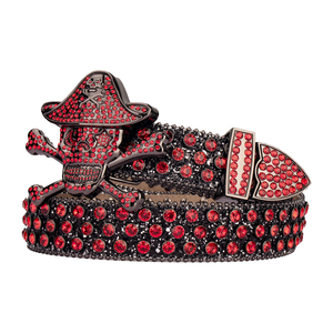 <span class=keywords><strong>Ceinture</strong></span> Western en Cuir PU avec Boucle Large à Broche, Crâne de <span class=keywords><strong>Pirate</strong></span> en Strass Rouge et Cristaux Scintillants, Style Designer Y2K pour Hommes et Femmes - Product Image 3
