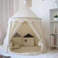 Tente Ronde pour Enfants, Tente d'Été en Coton et Lin, Portable pour Intérieur, Petite Maison Château Jouet