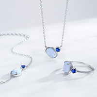 Ensemble de bijoux Mylove personnalisé en argent sterling 925 plaqué rhodium avec opale bleu clair ovale, saphir et zircon cubique, vente en gros