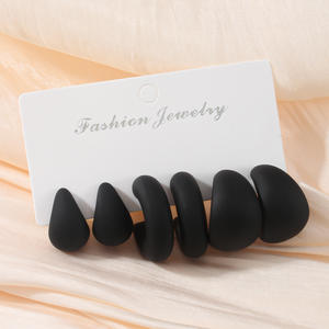 Conjuntos de Joyería de Moda, Aretes de Silicona Negros con Bola y Aros para Mujer, para Fiestas, Juego de 3 Pares - Product Image 2