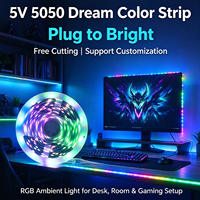 Lampu LED Strip Digital 5V SMD5050 WS2812, Kontrol Titik Tunggal RGB Dreamcolor untuk Lampu Latar TV Dekorasi Pesta
