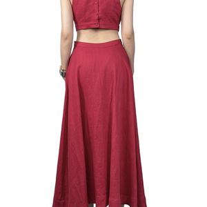 Elegante Vestido Largo Rojo de Lino con Cuello Redondo y Cintura Recortada para Mujer, Ideal para Fiestas y Uso Casual - Product Image 4