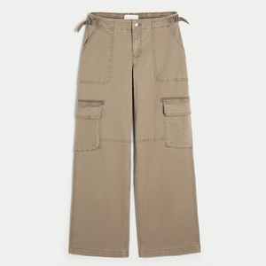 กางเกงคาร์โก้ขายาวเอวสูงมีกระเป๋าสไตล์ลำลองกางเกงคาร์โก้ขาตรงสีแฟชั่นผ้าทอลายทแยง - Product Image 2