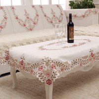 Nappe de table rectangulaire rose à motif floral, style pastoral européen, broderie ajourée, pour décoration intérieure