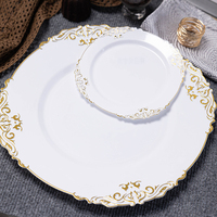 Assiettes jetables en plastique transparent de couleur personnalisée, décoration dorée en relief de qualité supérieure pour les fêtes, les événements, la restauration, plateaux ronds