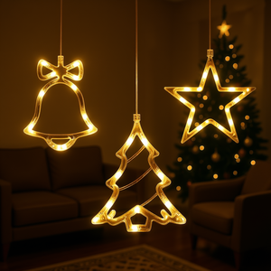 Luces LED Blancas Cálidas de Navidad, a Pilas, Decoraciones Colgantes para Árbol de Navidad con Campanas y Estrellas, Paquete de 3 - Product Image 2
