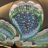 Lustre en cristal bleu fait main, LED, double usage, pour bureau, hall d'entrée, zone de vente, sur mesure, non standard