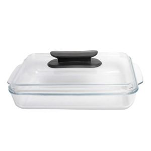 Wholesaler 3.0L Rectangle Tempered Glass Baking Dish Easy Grip Handle Oval Glass Bakeware Glass Casserole Dish with <b>Lid</b> - Product Image 3
