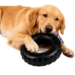 Juguete duradero para perros con forma de neumático, juguete masticable de goma indestructible, dispensador lento de comida, juguete interactivo para la dentición y limpieza de molares para perros medianos - Product Image 1