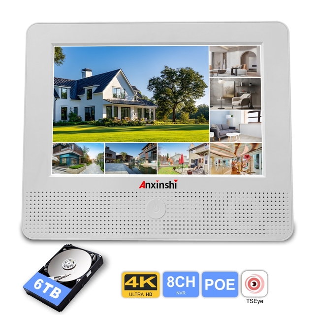 POE NVR 8CH 7 INCH LCD Monitor Support On-vif Hik Dh Network Camera 4k HD POE NVR Recorder P2P