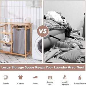 Étagère de rangement pour salle de bain Weijia en bambou, multi-niveaux, sur pied, avec panier à linge pour toilettes, lavabo, chambre à coucher - Product Image 4