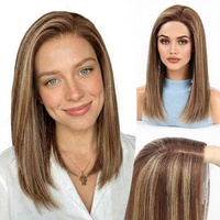 Perruque Lace Front 100% Cheveux Humains Brésiliens Vierges, Dentelle HD Transparente, Raie Latérale, Brun Blond, 16 Pouces, Sans Colle, Résistante à la Chaleur