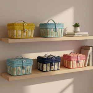 Panier de rangement en rotin plastique tissé à la main, boîte cadeau rectangulaire pour usage domestique, faveur de mariage, design simple - Product Image 2