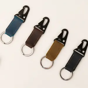 Custom Logo Luxury Hook, Wristband Keychain Wedding Gift Genuine Cow Real Leather Carabiner Strap Key Chain For Man/