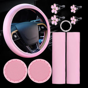 Accesorios de Decoración para Interiores de Automóviles, Juego de 10 Piezas, Color Rosa Femenino, Almohadilla para Cinturón de Seguridad, Alfombrilla para Portavasos, Perfume con Forma de Flor, Funda para <span class=keywords><strong>Volante</strong></span> - Product Image 2