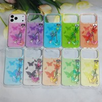 Coque de téléphone papillon dégradé de couleur pour Samsung S26, étui de protection avec grande fenêtre et chaîne de perles papillon pour iPhone 17 11