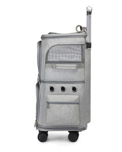 الشركة المصنعة مزدوجة مقصورة ناقلات الحيوانات الأليفة انفصال المحمولة طوي حقيبة الحيوانات الأليفة ل 2 القطط السفر مع عجلات المتداول - Product Image 2