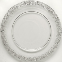 Assiettes à charger en verre à bord doré 2024, mariage en plein air, table à manger argentée, assiette en verre personnalisée, vente en gros
