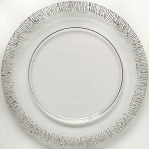 Assiettes à charger en verre à bord doré 2024, mariage en plein air, table à manger argentée, assiette en verre <span class=keywords><strong>personnalisée</strong></span>, vente en gros - Product Image 6