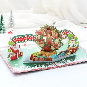 Tarjetas de felicitación personalizadas 3D de bajo volumen, impresión en caliente de árbol de Navidad, cumpleaños, Feliz Navidad, tarjeta de regalo de Año Nuevo, venta al por mayor